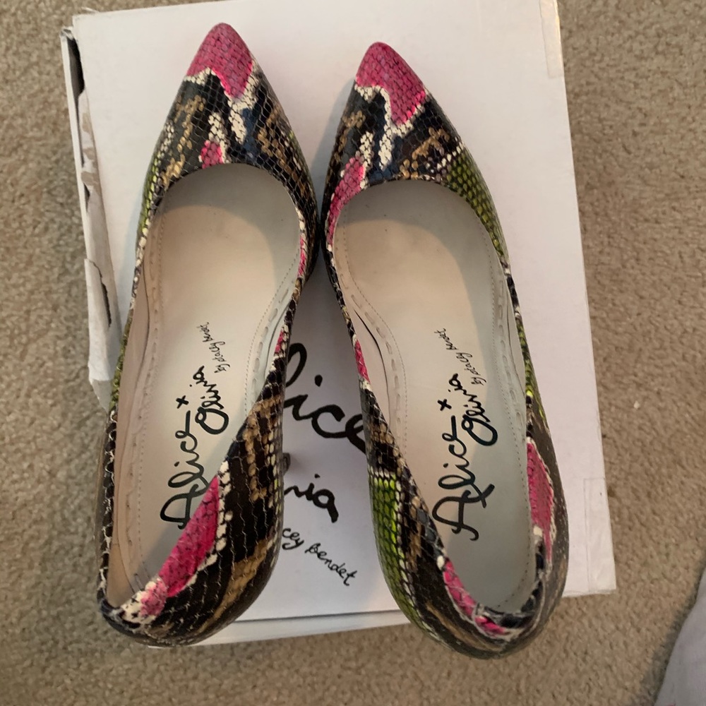 Alice And Olivia Multi Color Snake Print Heels - image 3